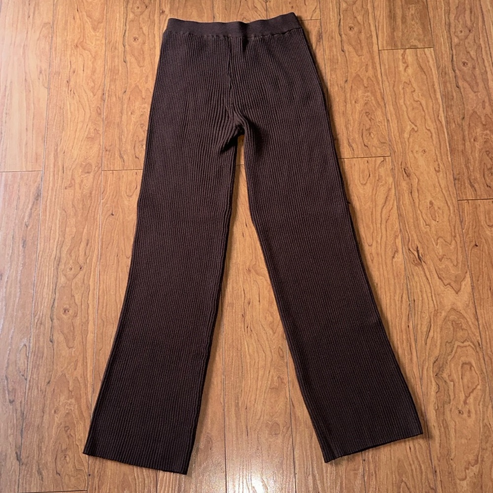 Coziest Weather Brown Ribbed Wide-Leg Lounge Pants